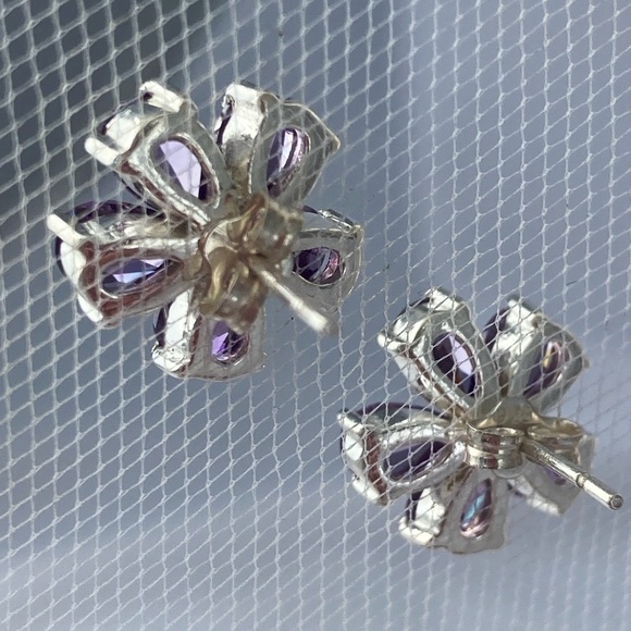 STERLING Silver & Purple Cubic Zirconia Earrings - Picture 7 of 13